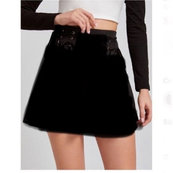 Ted Baker Sz 3 Black mini skirt lace up detail - Picture 3 of 7